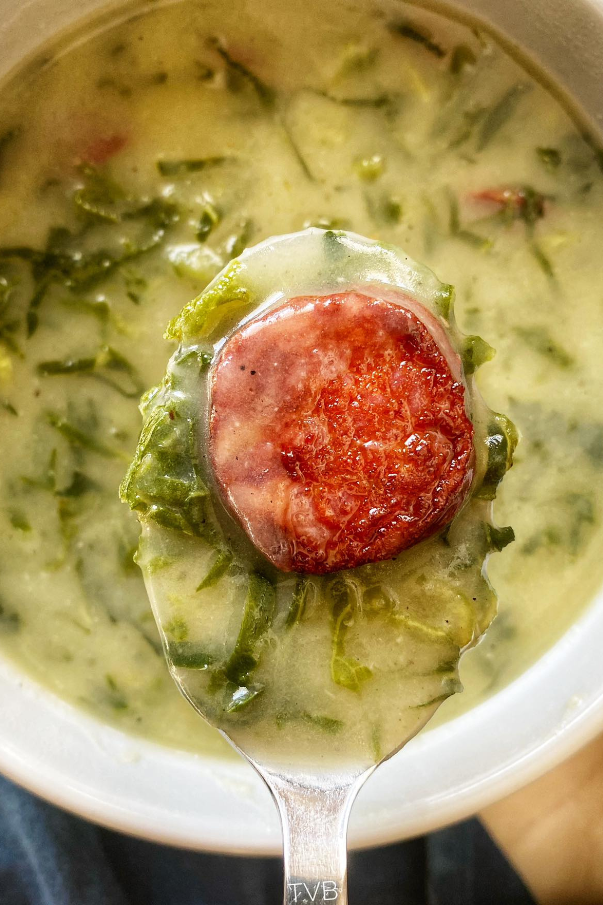 portuguese green soup in a spoon