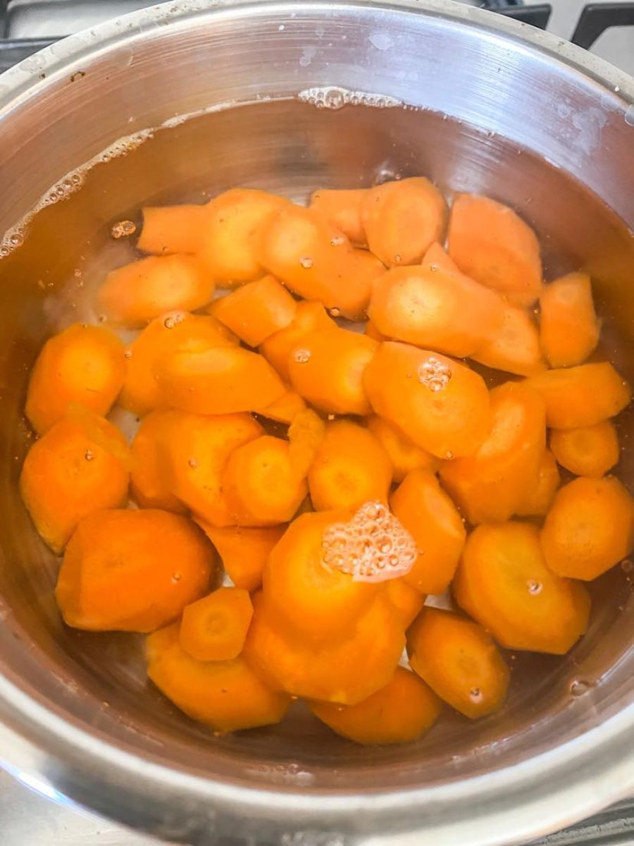 boiled carrots in a pot