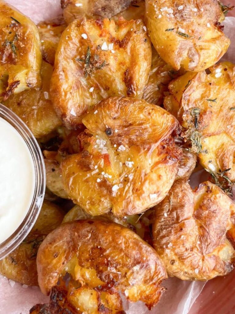 smashed potatoes wth dipping sauce