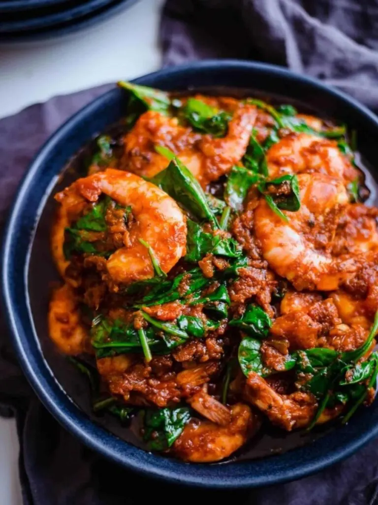 Prawn and Spinach Curry in a plate 