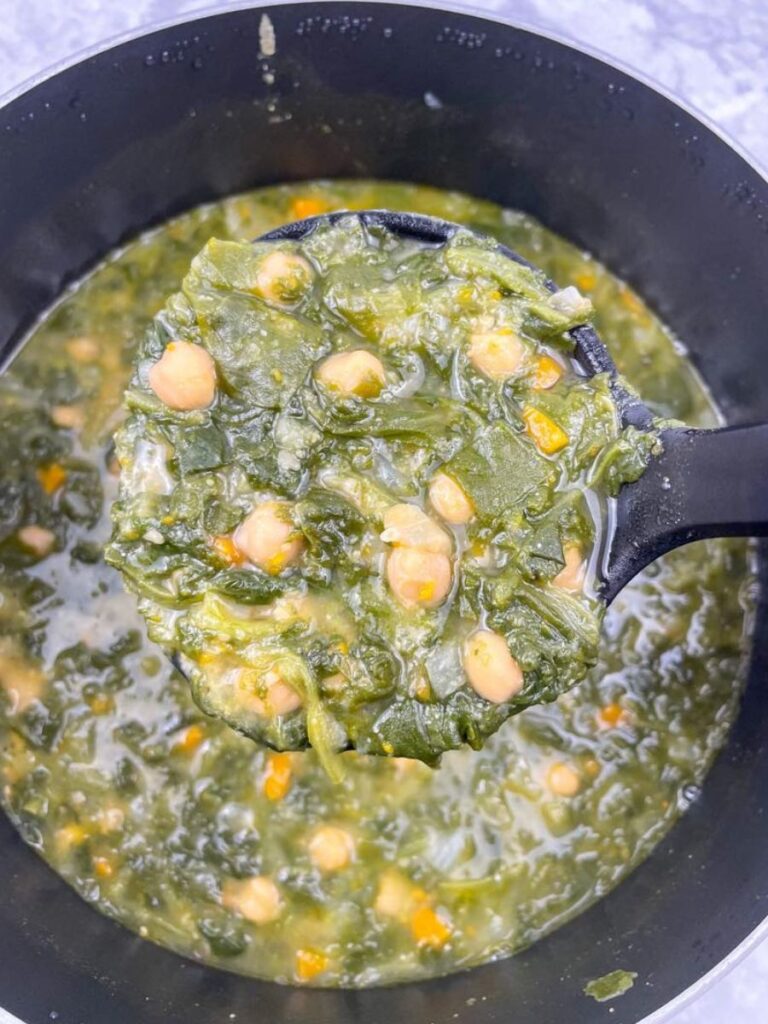 chickpea soup in a ladle