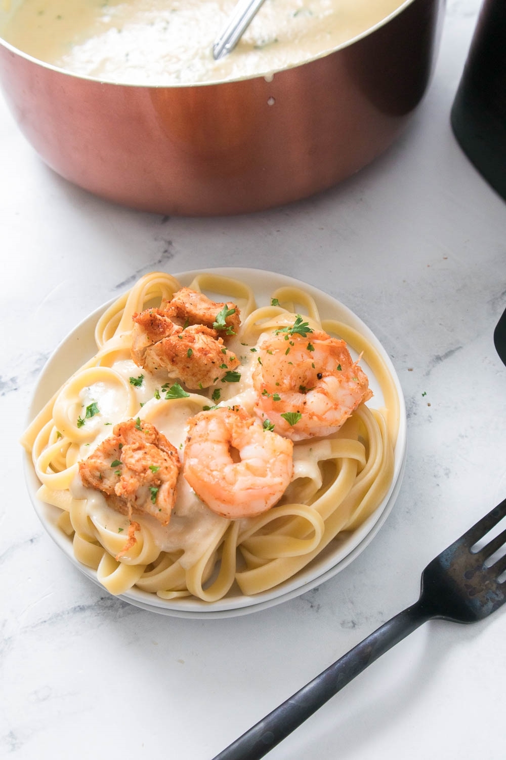 Air Fryer Chicken Shrimp Alfredo