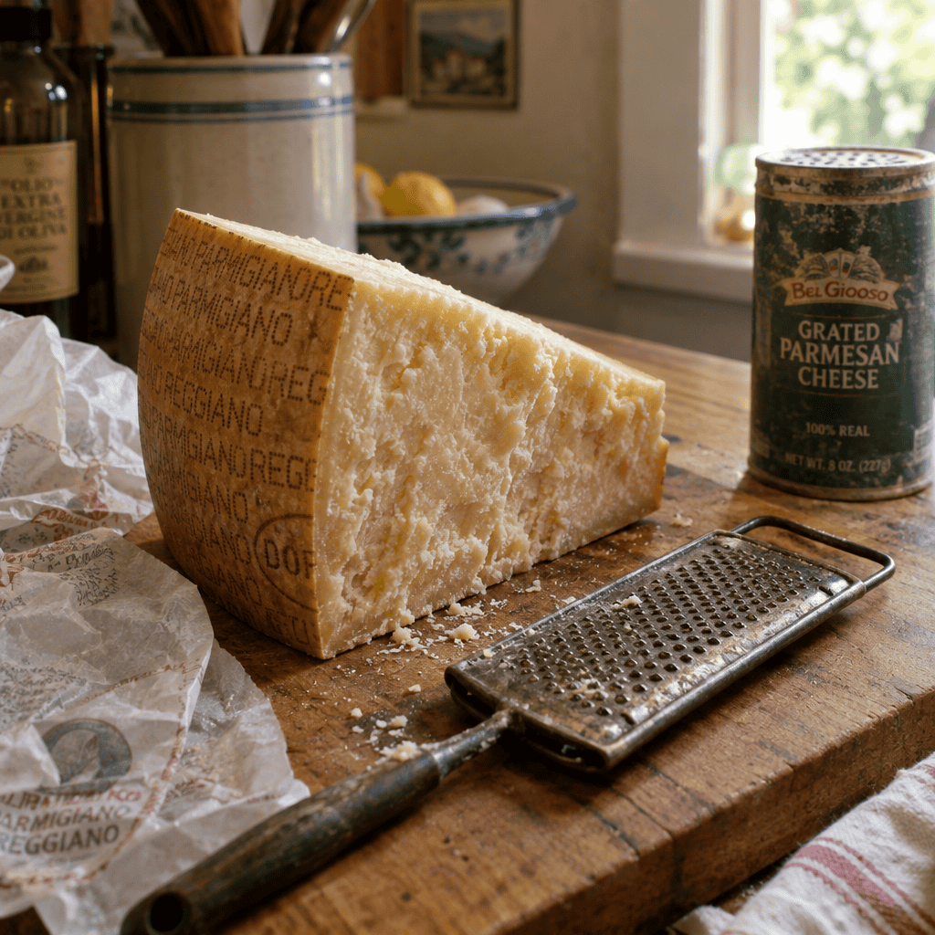 The green shaker can standing in for Parmigiano-Reggiano