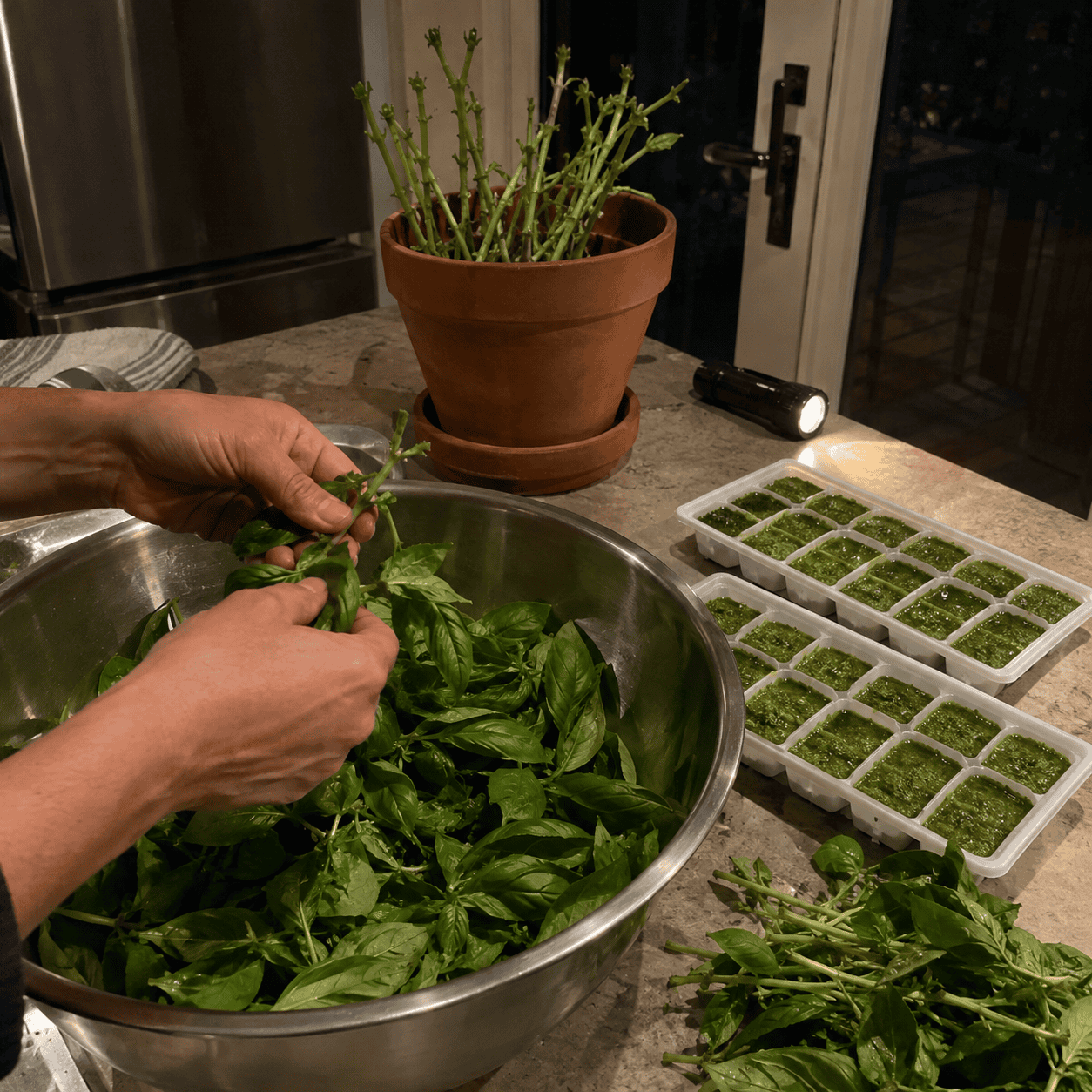 The Last of the Basil Gets Stripped Before the First Frost