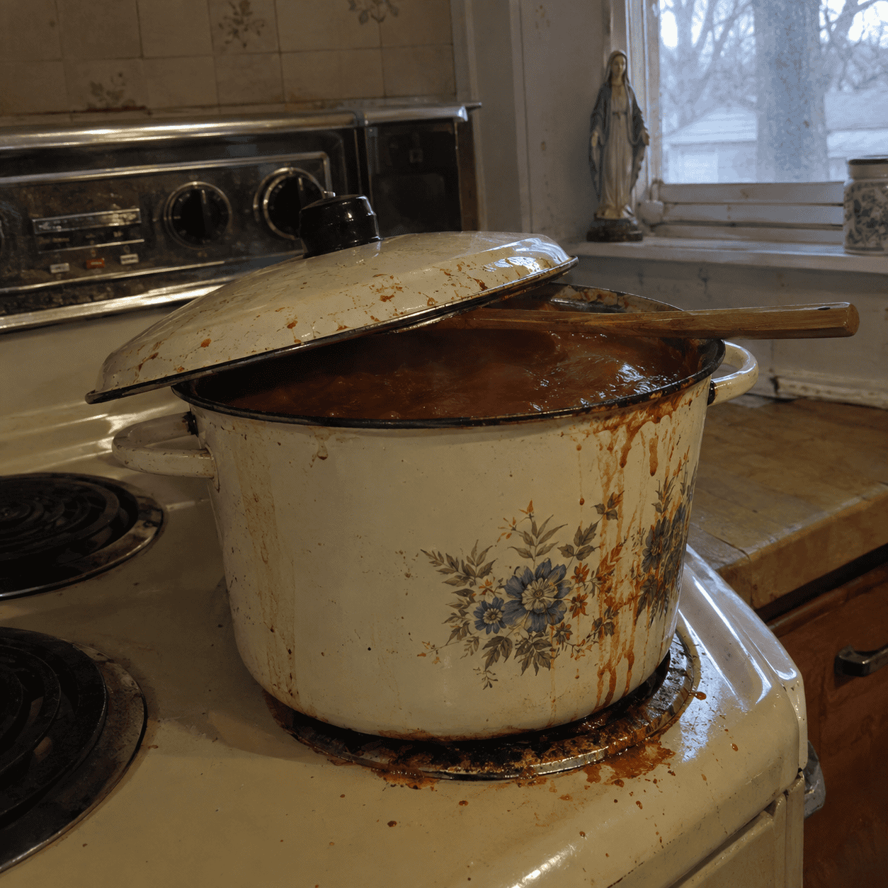 The sauce pot is nobody's business but hers