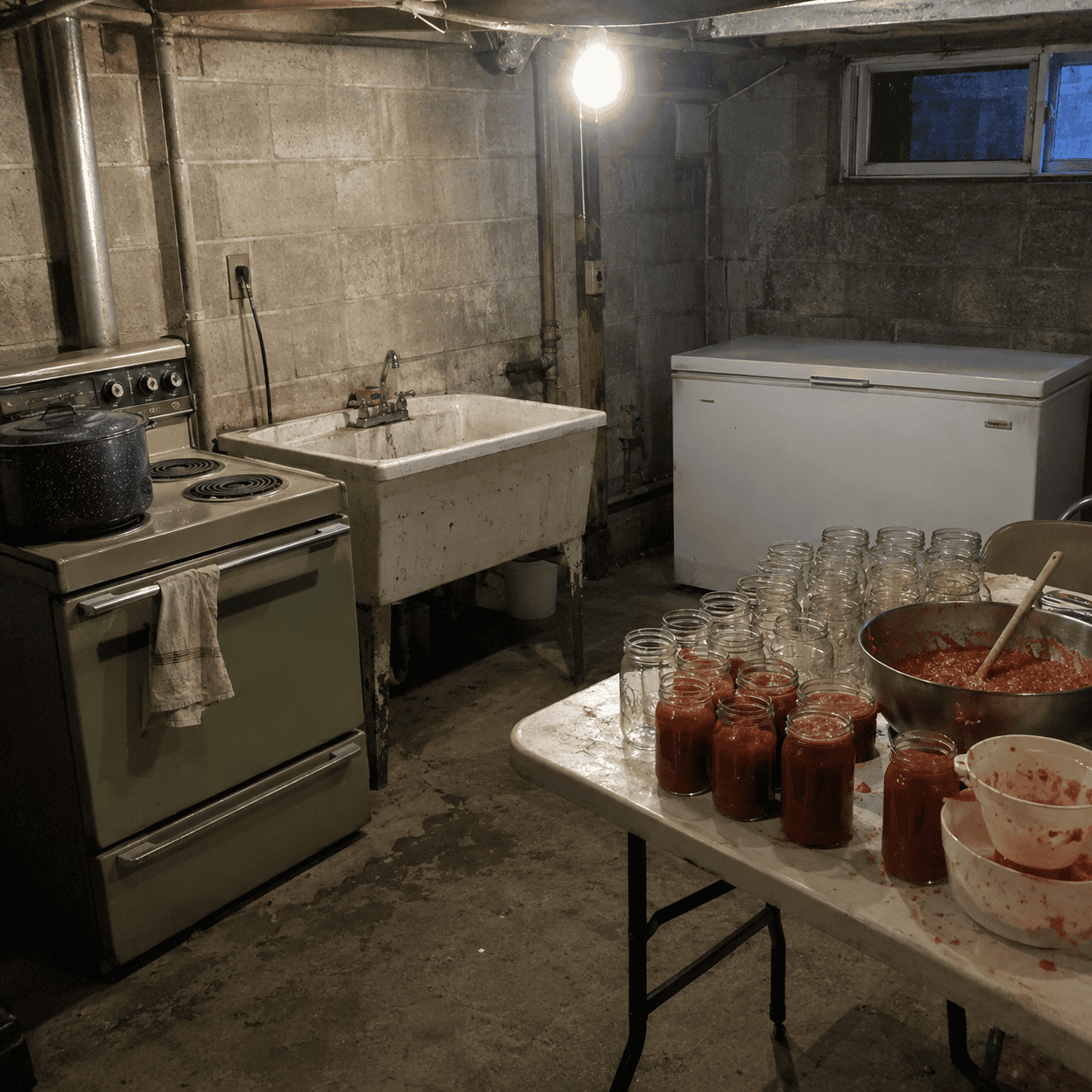 The second kitchen in the basement is where the real cooking happens