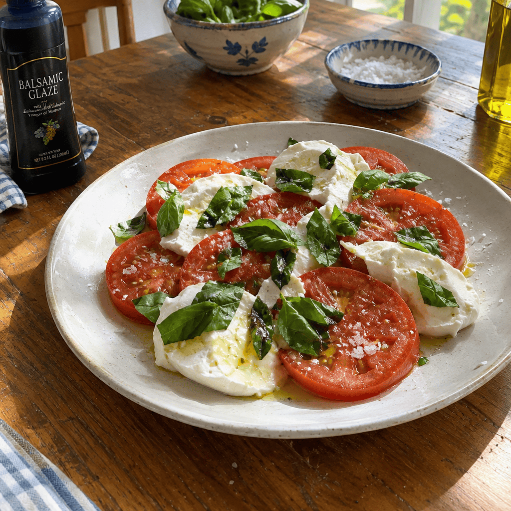 Drowning the caprese in thick balsamic glaze