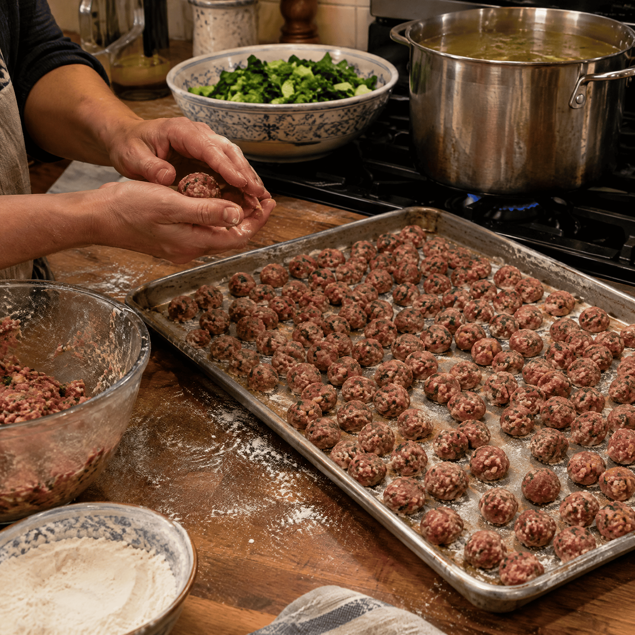 Italian Wedding Soup With Hand-Rolled Marble Meatballs