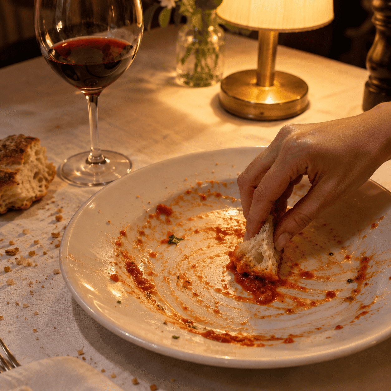 Clearing the bread basket before the food arrives