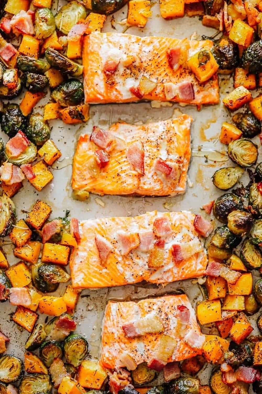 Sheet Pan Honey Salmon With Brussels Sprouts And Butternut Squash Sheet Pan Honey Salmon With Brussels Sprouts And Butternut Squash